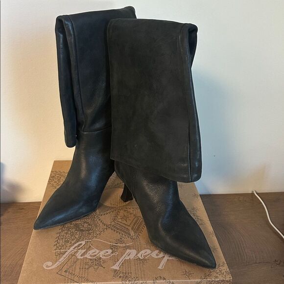 Free People Rocky Slouch Boots Pointed Toe Leather Black Size EU 39 US 9 NWB - Picture 4 of 8